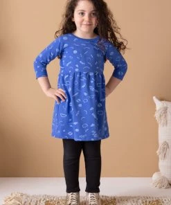 North Of West Sale Kids' Squiggles Gathered Dress - Azure