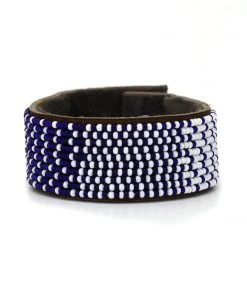 Swahili Coast Design Ombre Dark Blue Beaded Leather Cuff