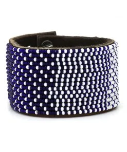 Swahili Coast Design Ombre Dark Blue Beaded Leather Cuff