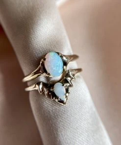 Iron Oxide Jewelry Opal Halo Stacking Ring Set