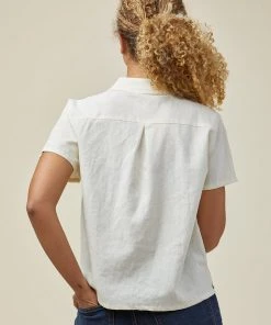 Poplinen Becky Linen Short Sleeve Button Down - Ivory