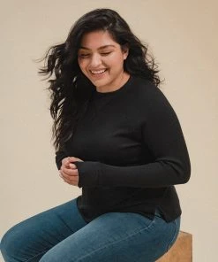 Poplinen Gloria Waffle Thermal Top - Black Clothing