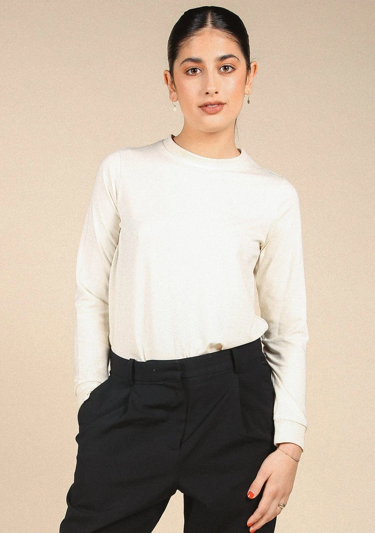 Poplinen Clothing Gwen Tencel Long Sleeve Tee - Ivory 2 Poplinen Clothing Gwen Tencel Long Sleeve Tee - Ivory