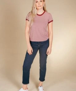 Poplinen Best Sellers Pat Bamboo Ringer Tee - Heather Rose + Heretic