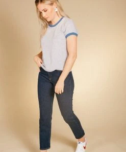 Poplinen Best Sellers Pat Bamboo Ringer Tee - Heather Gray + True Blue