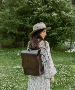 Purse & Clutch Accessories Leather Laptop Backpack - Charcoal