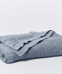 Coyuchi Reyes Waffle Blanket - Steel Blue