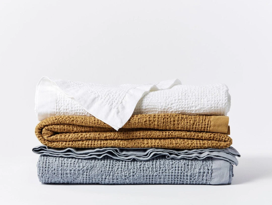 Coyuchi Reyes Waffle Blanket - Steel Blue 3 Coyuchi Reyes Waffle Blanket - Steel Blue