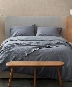 Coyuchi Reyes Waffle Blanket - Steel Blue