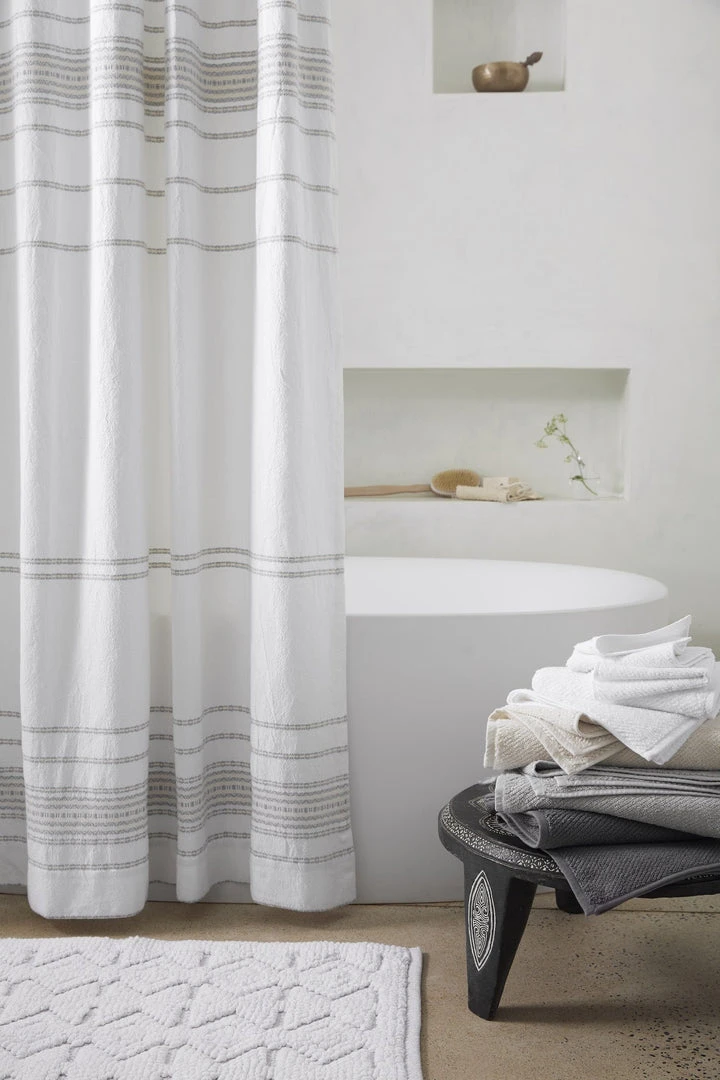 Coyuchi Rippled Stripe Shower Curtain - Alpine White / Gray Coyuchi Rippled Stripe Shower Curtain - Alpine White / Gray