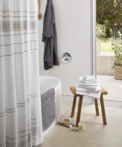 Coyuchi Rippled Stripe Shower Curtain - Alpine White / Gray 2 Coyuchi Rippled Stripe Shower Curtain - Alpine White / Gray