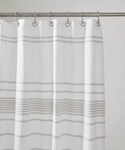 Coyuchi Rippled Stripe Shower Curtain - Alpine White / Gray