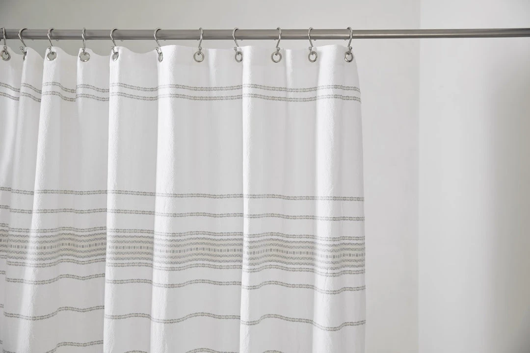 Coyuchi Rippled Stripe Shower Curtain - Alpine White / Gray Coyuchi Rippled Stripe Shower Curtain - Alpine White / Gray