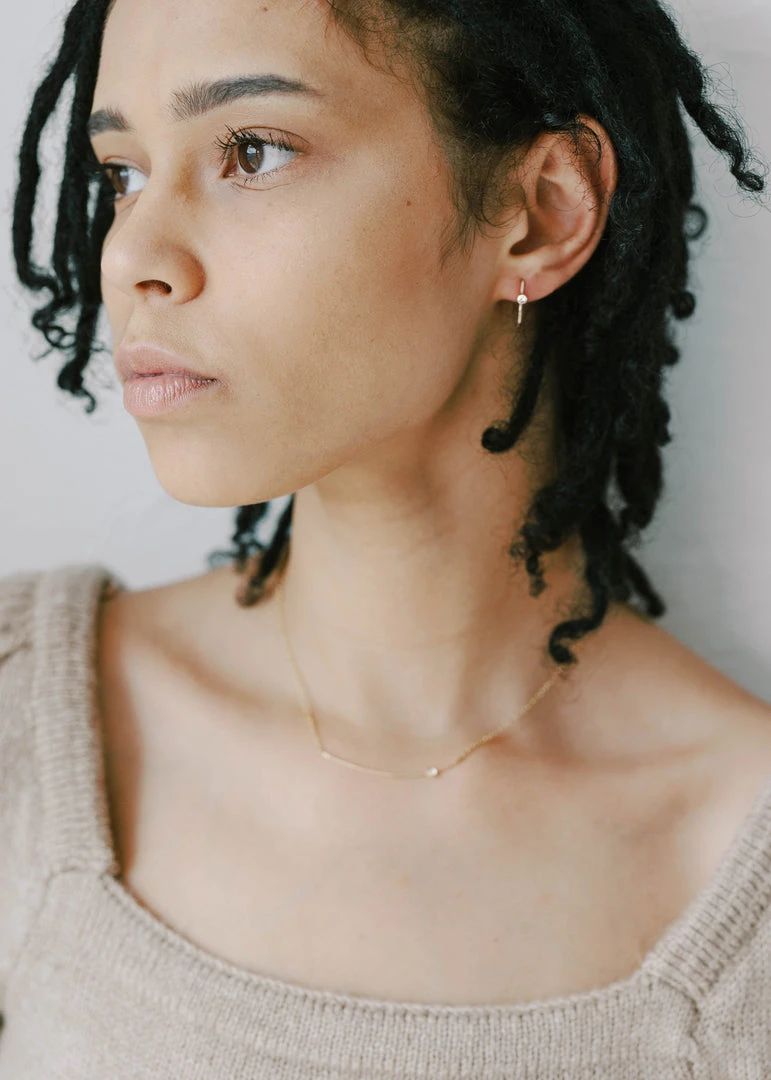 Sara Patino Jewelry Curved Bar Recycled Necklace - White Topaz Best Sellers Sara Patino Jewelry Curved Bar Recycled Necklace - White Topaz Best Sellers