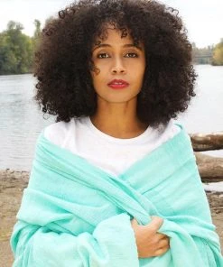 Swahili African Modern Sea Glass Blue Gabi Tablecloth / Throw Blanket