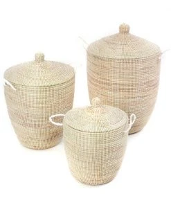 Swahili African Modern Home Goods Solid White Hamper Set