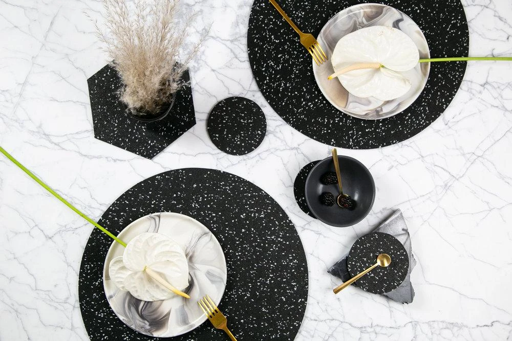 Slash Objects Hex Recycled Rubber Trivet Set - Speckled Black Slash Objects Hex Recycled Rubber Trivet Set - Speckled Black