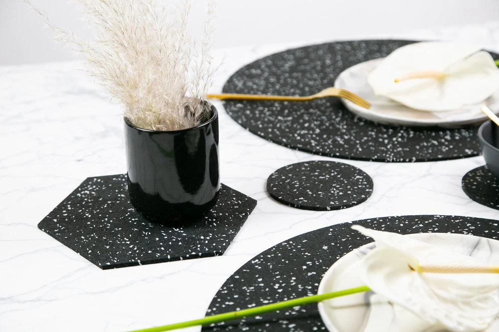 Slash Objects Hex Recycled Rubber Trivet Set - Speckled Black Slash Objects Hex Recycled Rubber Trivet Set - Speckled Black