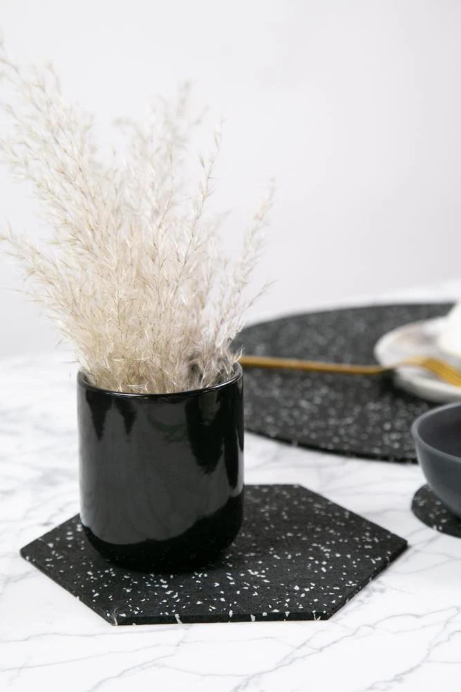 Slash Objects Hex Recycled Rubber Trivet Set - Speckled Black Slash Objects Hex Recycled Rubber Trivet Set - Speckled Black