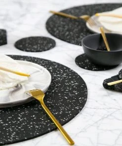 Slash Objects Kitchen + Dining Round Recycled Rubber Placemat - Speckled Black