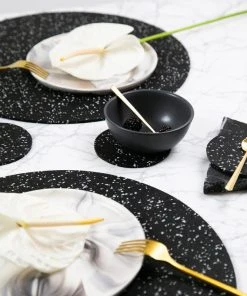 Slash Objects Kitchen + Dining Round Recycled Rubber Placemat - Speckled Black