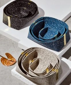 Slash Objects Recycled Rubber + Brass Basket Set - Speckled Black Home Goods