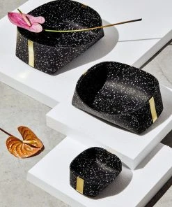 Slash Objects Recycled Rubber + Brass Basket Set - Speckled Black Home Goods