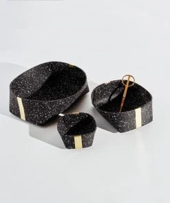 Slash Objects Recycled Rubber + Brass Basket Set - Speckled Black Home Goods