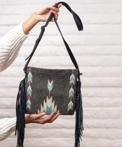 MZ Fair Trade Smoky Quartz Wool Fringe Bag Accessories