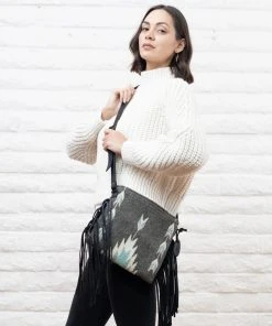 MZ Fair Trade Smoky Quartz Wool Fringe Bag Accessories