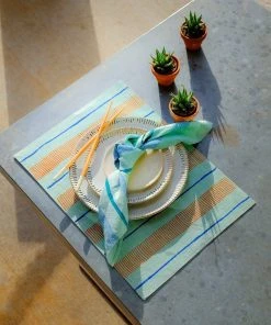 Soil To Studio Arundhati Linen Placemats - Tiffany Blue Kitchen + Dining