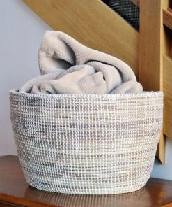 Swahili African Modern Solid White Knitting Basket Home Goods