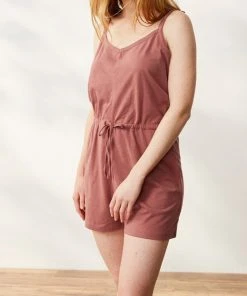 Coyuchi Pajamas + Loungewear Solstice Short Romper - Rosehip