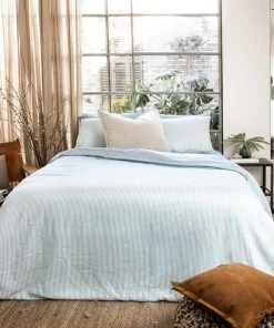 Ettitude Bamboo Sateen Duvet Cover- Starlight Blue Stripes