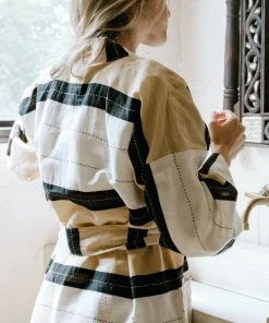 Anchal Stripe Unisex Robe - Ivory