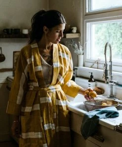 Anchal Home Goods Stripe Unisex Robe - Mustard