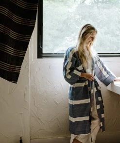 Anchal Stripe Unisex Robe - Slate