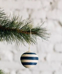 Azizi Life Striped Woven Ball Ornament - Blue BIPOC Owned