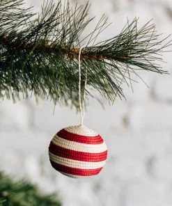 Azizi Life Striped Woven Ball Ornament - Red