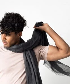 Studio Variously Charcoal Linen Scarf  Accessories