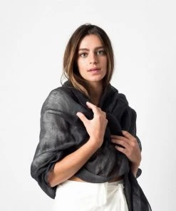 Studio Variously Charcoal Linen Scarf  Accessories
