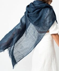 Studio Variously Midnight Blue Linen Scarf  Accessories