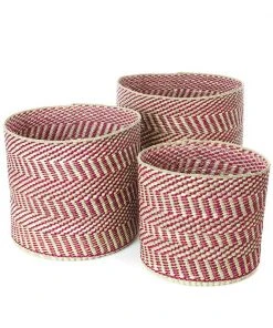 Swahili African Modern Berry And Natural Maila Milulu Reed Basket