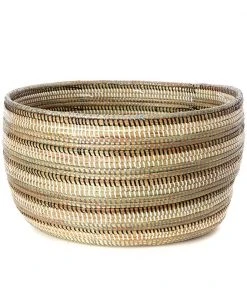 Swahili African Modern Black, Silver And White Striped Knitting Basket