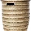 Swahili African Modern Home Goods Black, White And Silver Stripe Peace Corps Hamper
