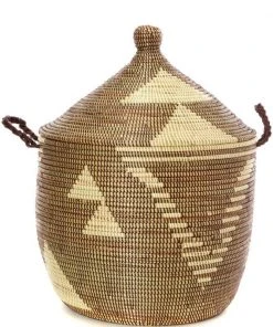 Swahili African Modern Brown And Cream Triangle Design Basket