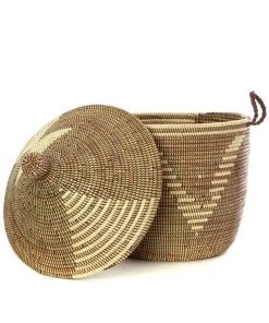 Swahili African Modern Brown And Cream Triangle Design Basket