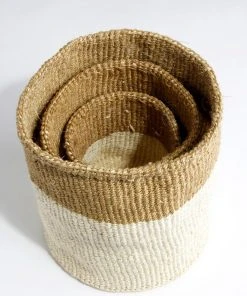 Swahili African Modern Dual Tone Sisal Basket Set Home Goods