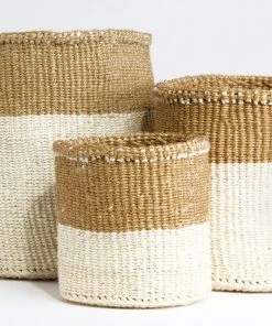 Swahili African Modern Dual Tone Sisal Basket Set Home Goods