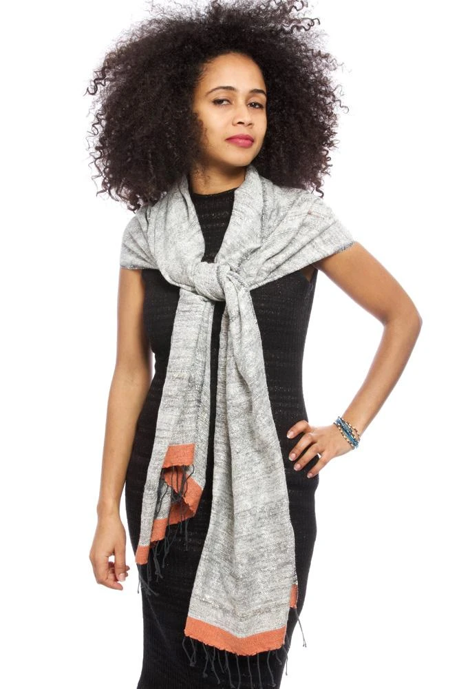 Swahili African Modern Accessories Ethiopian Stella Shawl - Coral 2 Swahili African Modern Accessories Ethiopian Stella Shawl - Coral